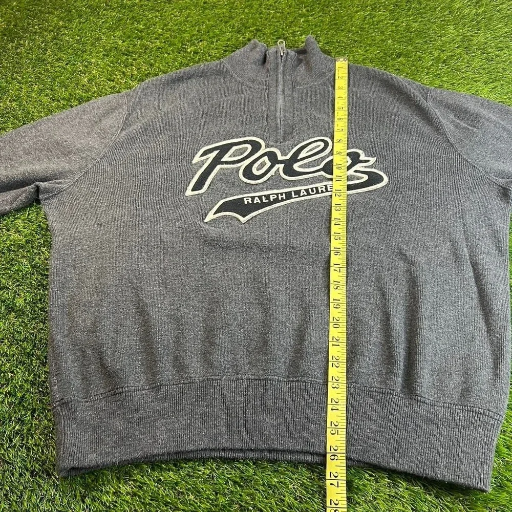 Polo Ralph Lauren Quarter Zip Knit Sweater Spell Out Logo Gray Mens XL Cotton